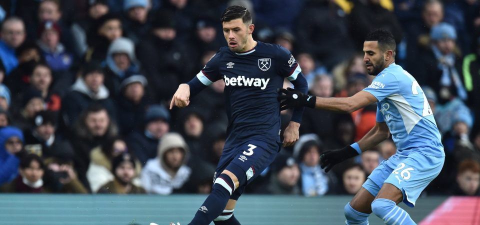 West Ham's Aaron Cresswell struggles against Manchester City