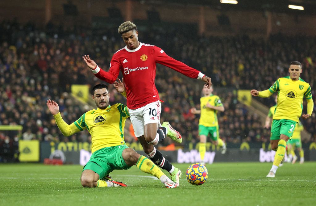 Marcus Rashford in action for Man United against Norwich City