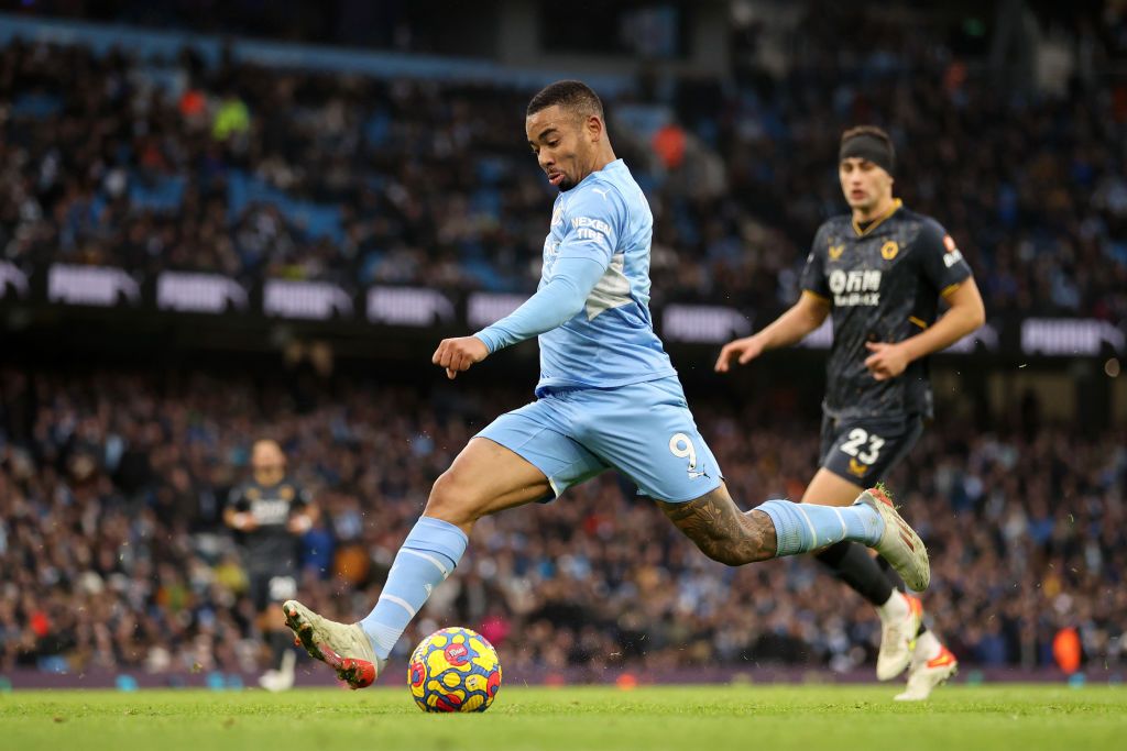 Gabriel Jesus in action for Man City against Wolves