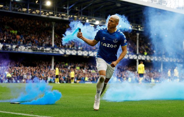 Everton's Richarlison celebrates scoring his first goal