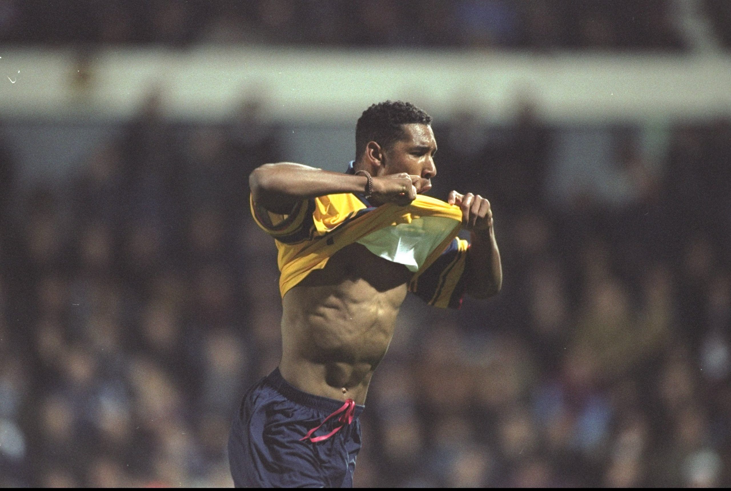 17 Mar 1998: Nicolas Anelka of Arsenal celebrates during the FA Cup quarter-final replay against West Ham United at Upton Park in London. Arsenal won the match 4-3 on penalties. Mandatory Credit: Allsport UK /Allsport